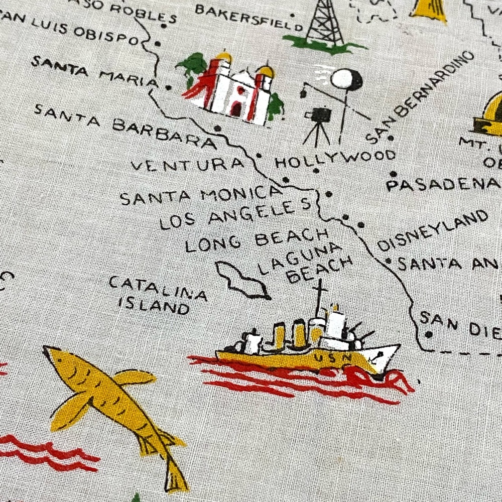 Vintage 1950’s Handkerchief Map of California MCM Retro Souvenir Travel - Picture 8 of 14